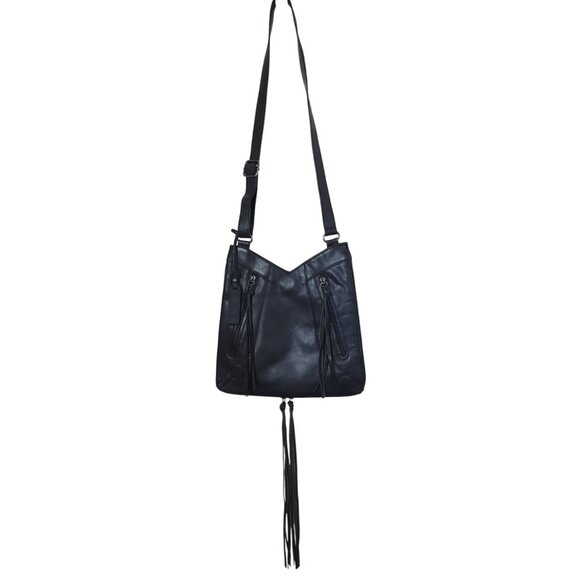 Joe's Jeans Skylar Black Leather Expandable Crossbody Bag Purse - Picture 2 of 9